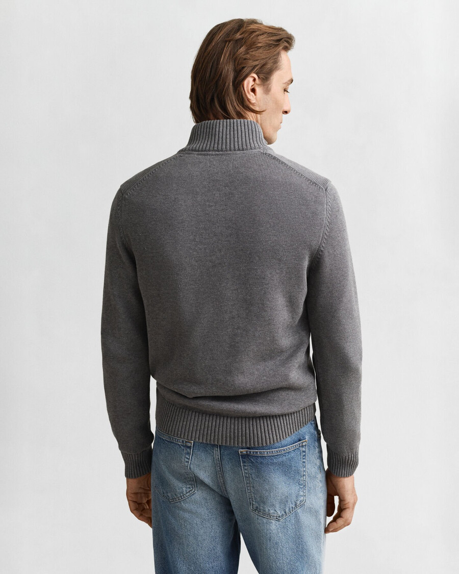 casual cotton halfzip sweater - dark grey melange