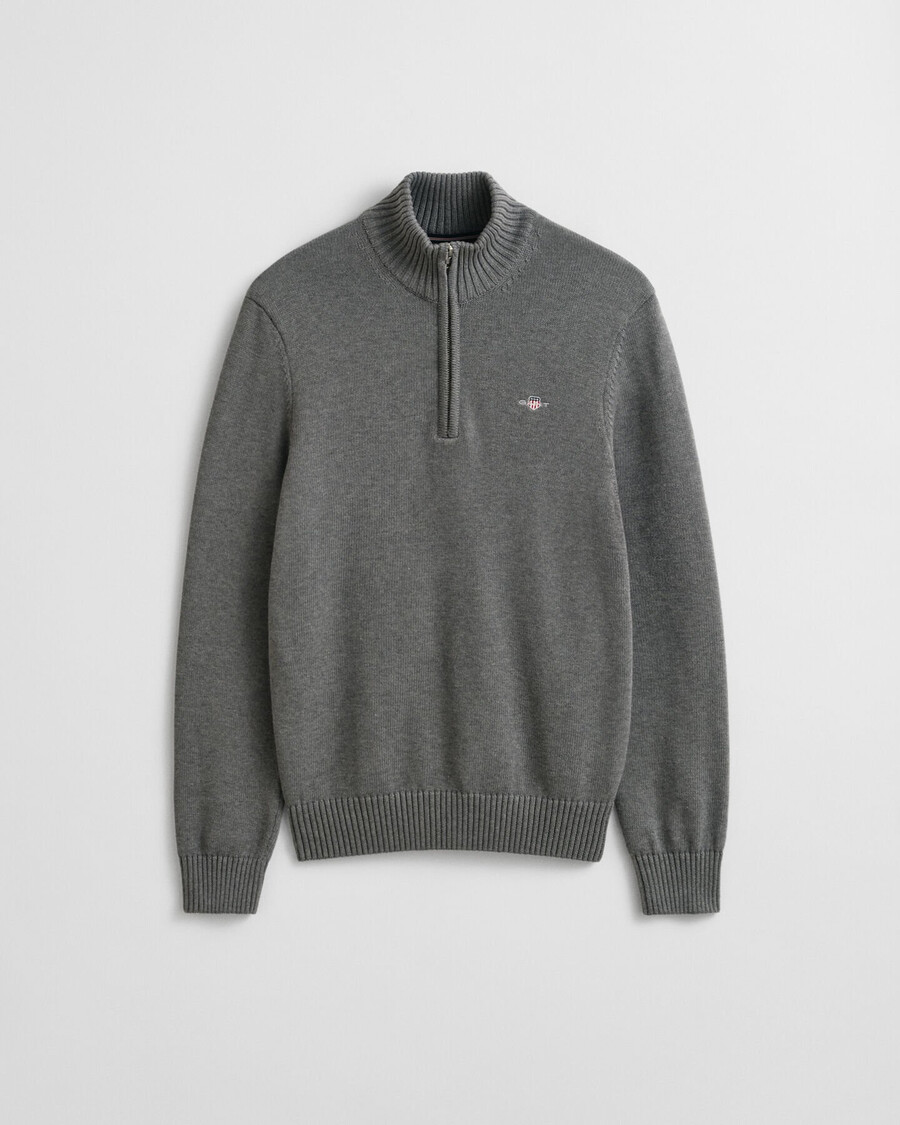casual cotton halfzip sweater - dark grey melange
