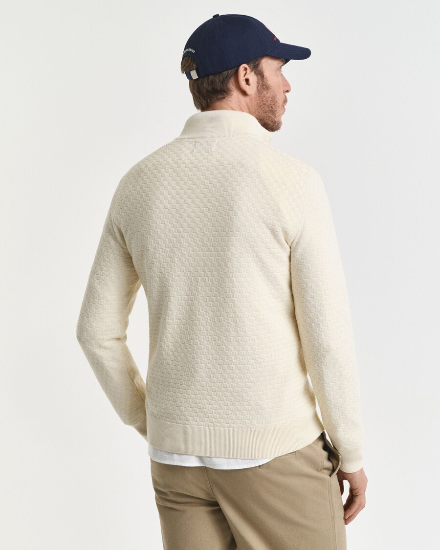 micro textured halfzip sweater - cream