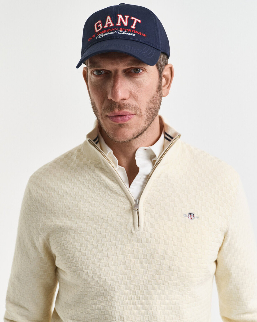 micro textured halfzip sweater - cream