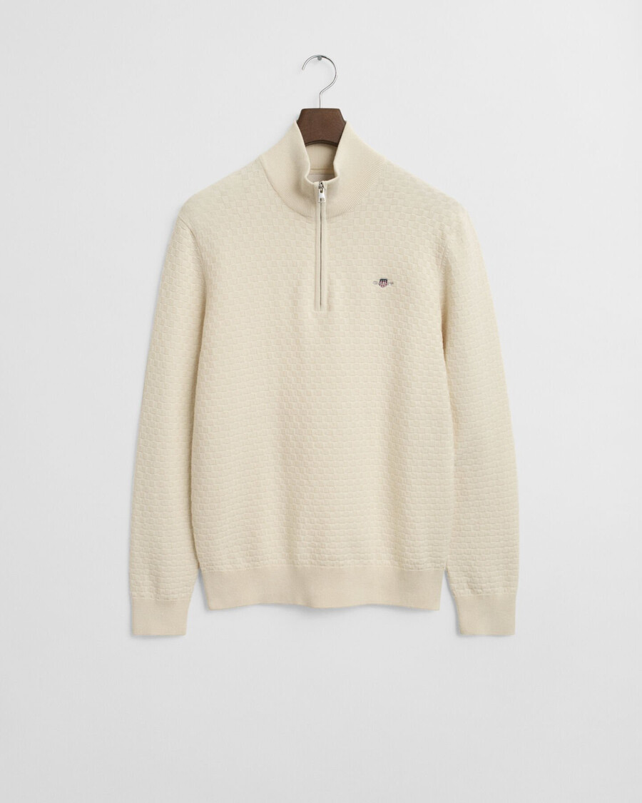 micro textured halfzip sweater - cream