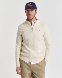 micro textured halfzip sweater - cream