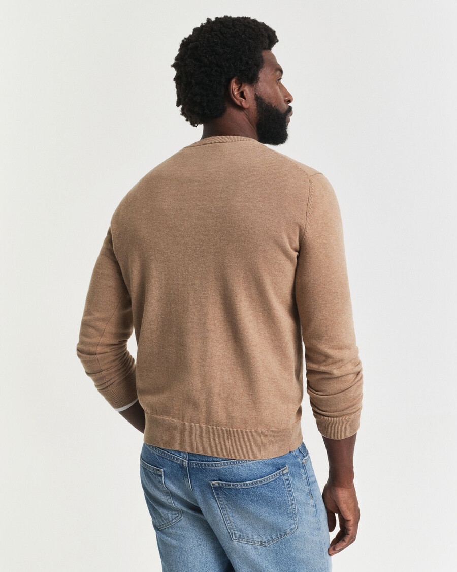classic cotton crew neck sweater - dk sand melange