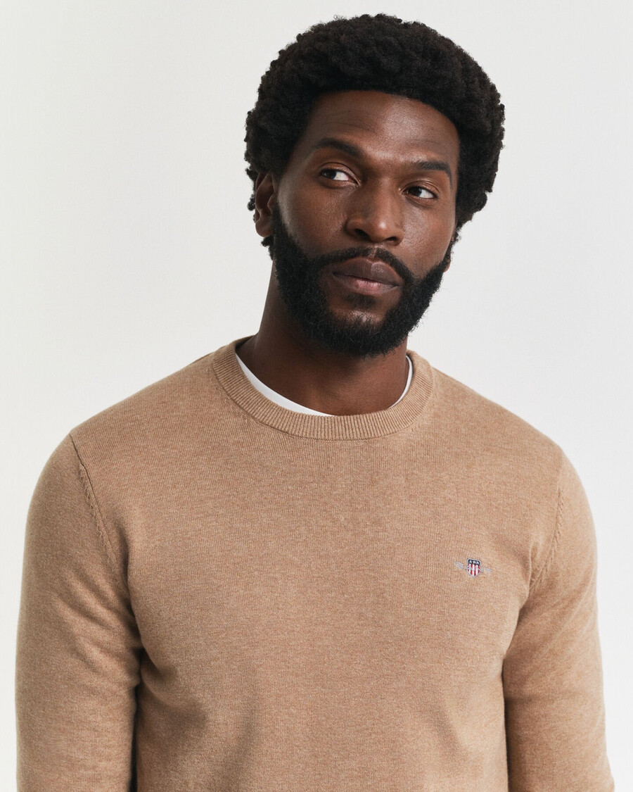 classic cotton crew neck sweater - dk sand melange