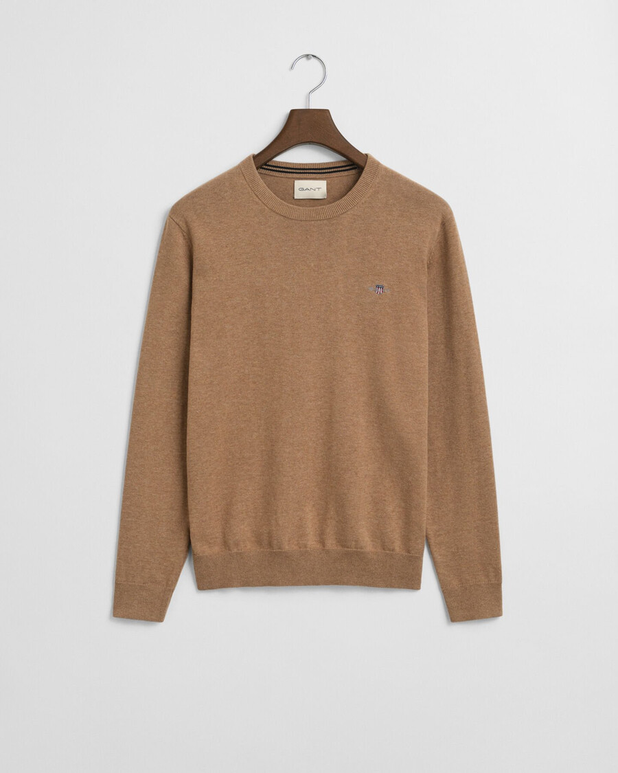 classic cotton crew neck sweater - dk sand melange