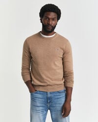 classic cotton crew neck sweater - dk sand melange