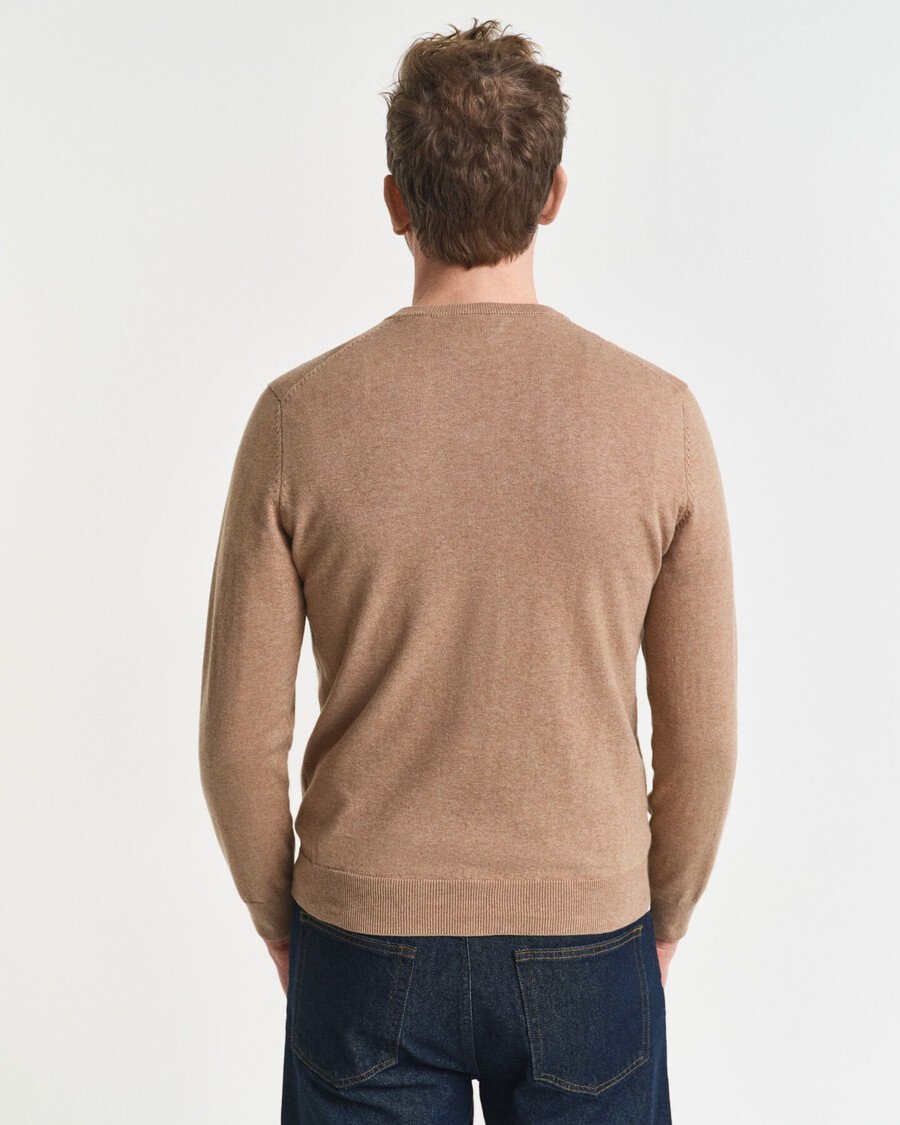 classic cotton vneck sweater - dk sand melange