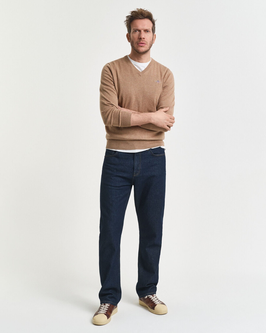 classic cotton vneck sweater - dk sand melange