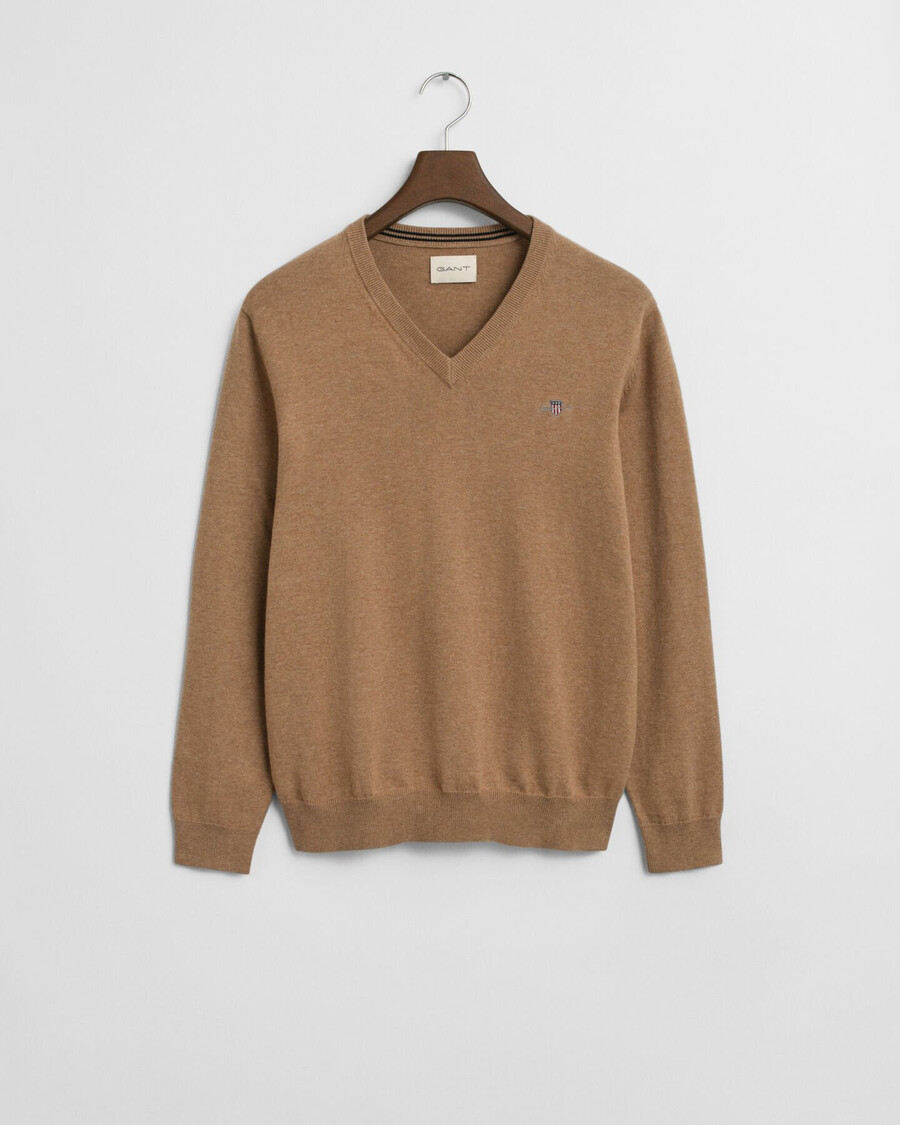 classic cotton vneck sweater - dk sand melange