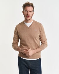 classic cotton vneck sweater - dk sand melange