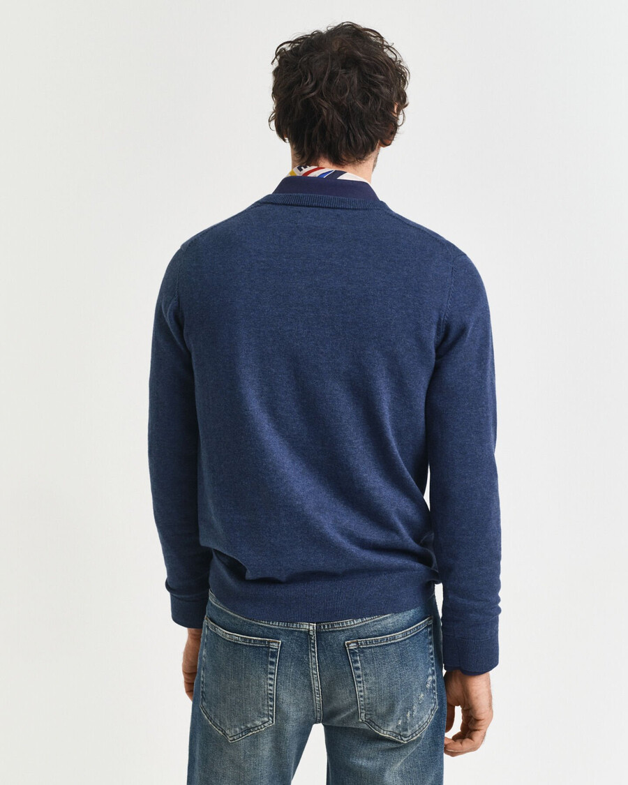 classic cotton vneck sweater - dk jeansblue melange