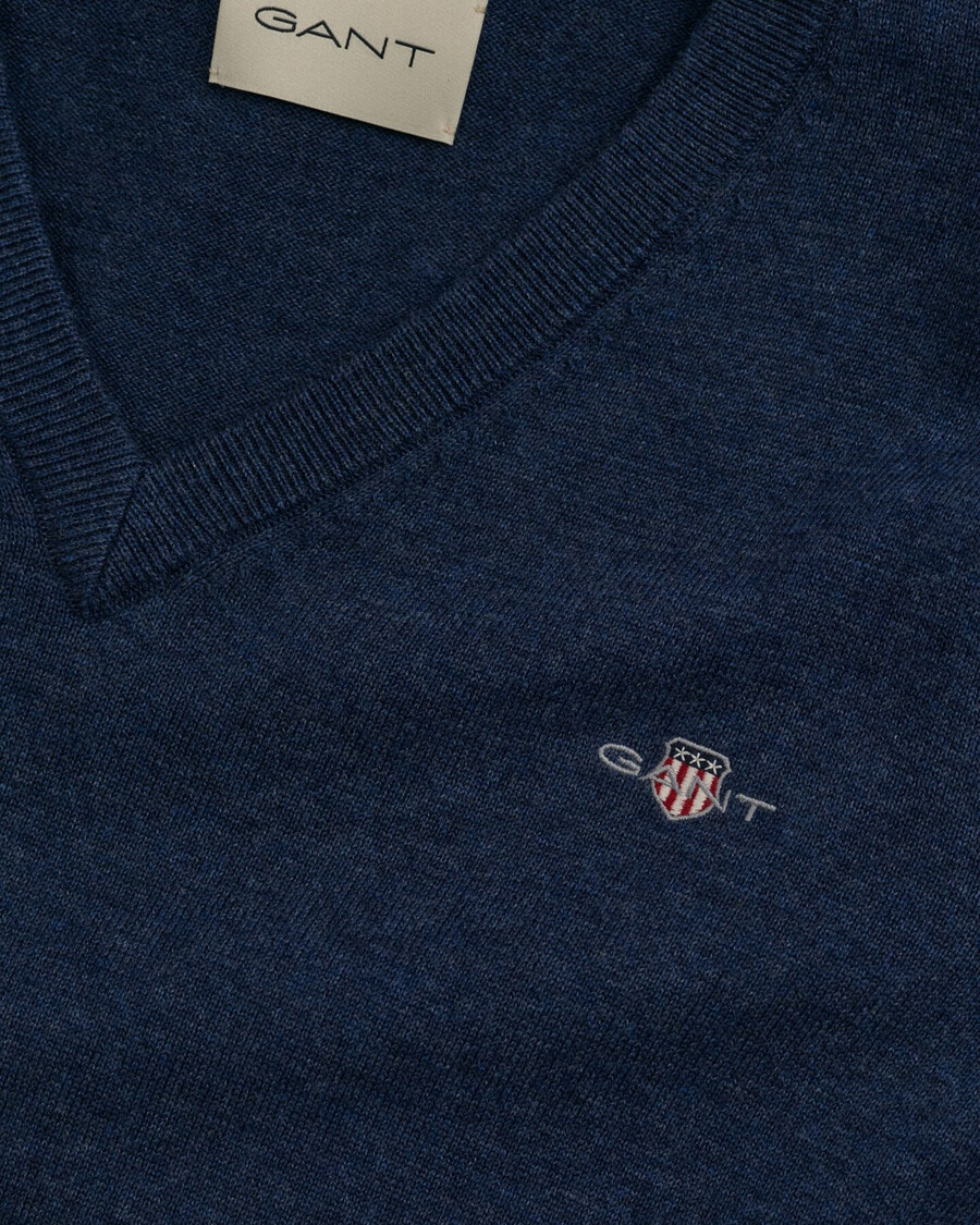 classic cotton vneck sweater - dk jeansblue melange