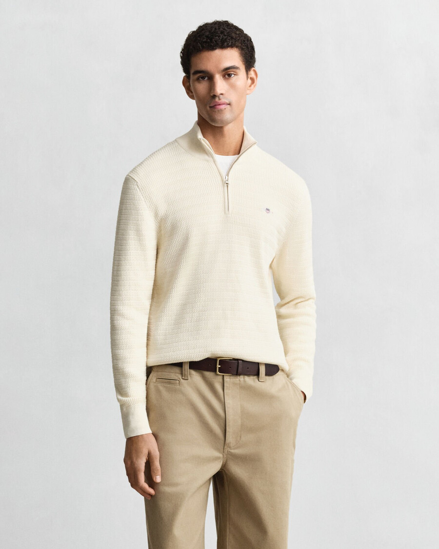 mini cable knit halfzip sweater - cream