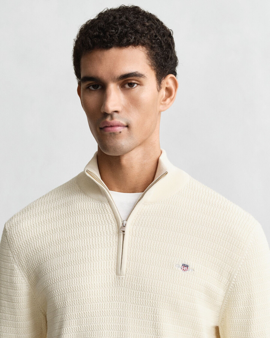 mini cable knit halfzip sweater - cream