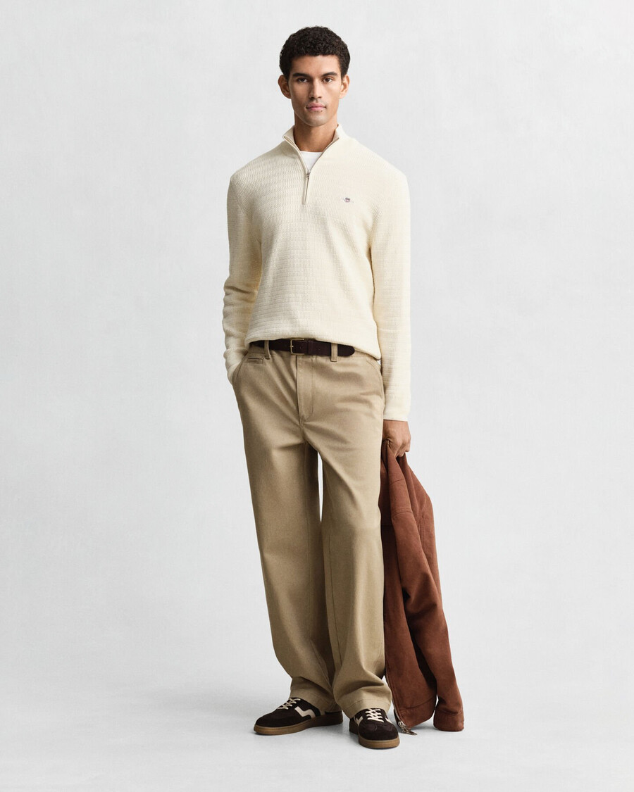 mini cable knit halfzip sweater - cream