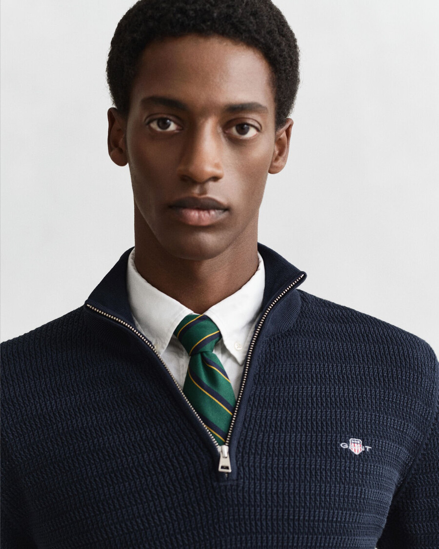 mini cable knit halfzip sweater - evening blue