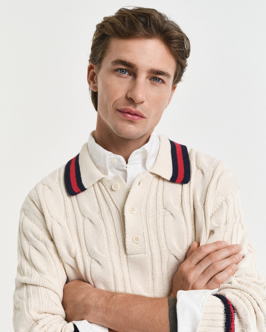 cable knit polo sweater - cream