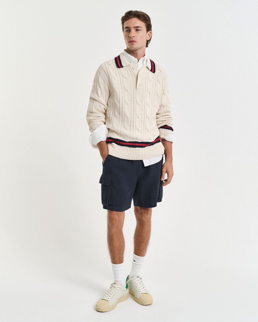 cable knit polo sweater - cream