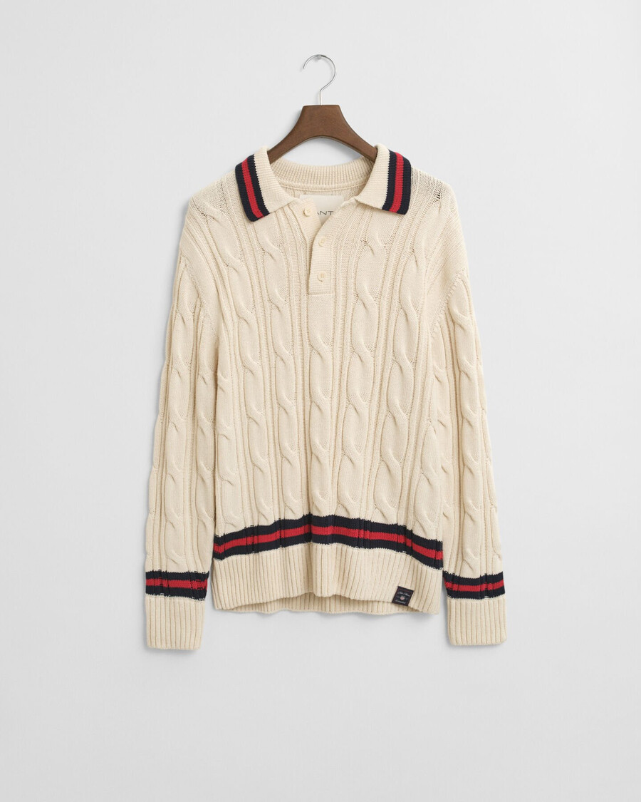 cable knit polo sweater - cream