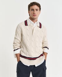 cable knit polo sweater - cream