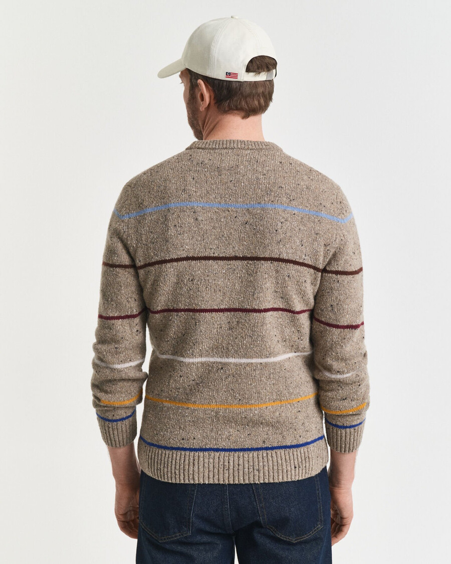 striped wool blend nepps crew neck sweater - dk sand melange