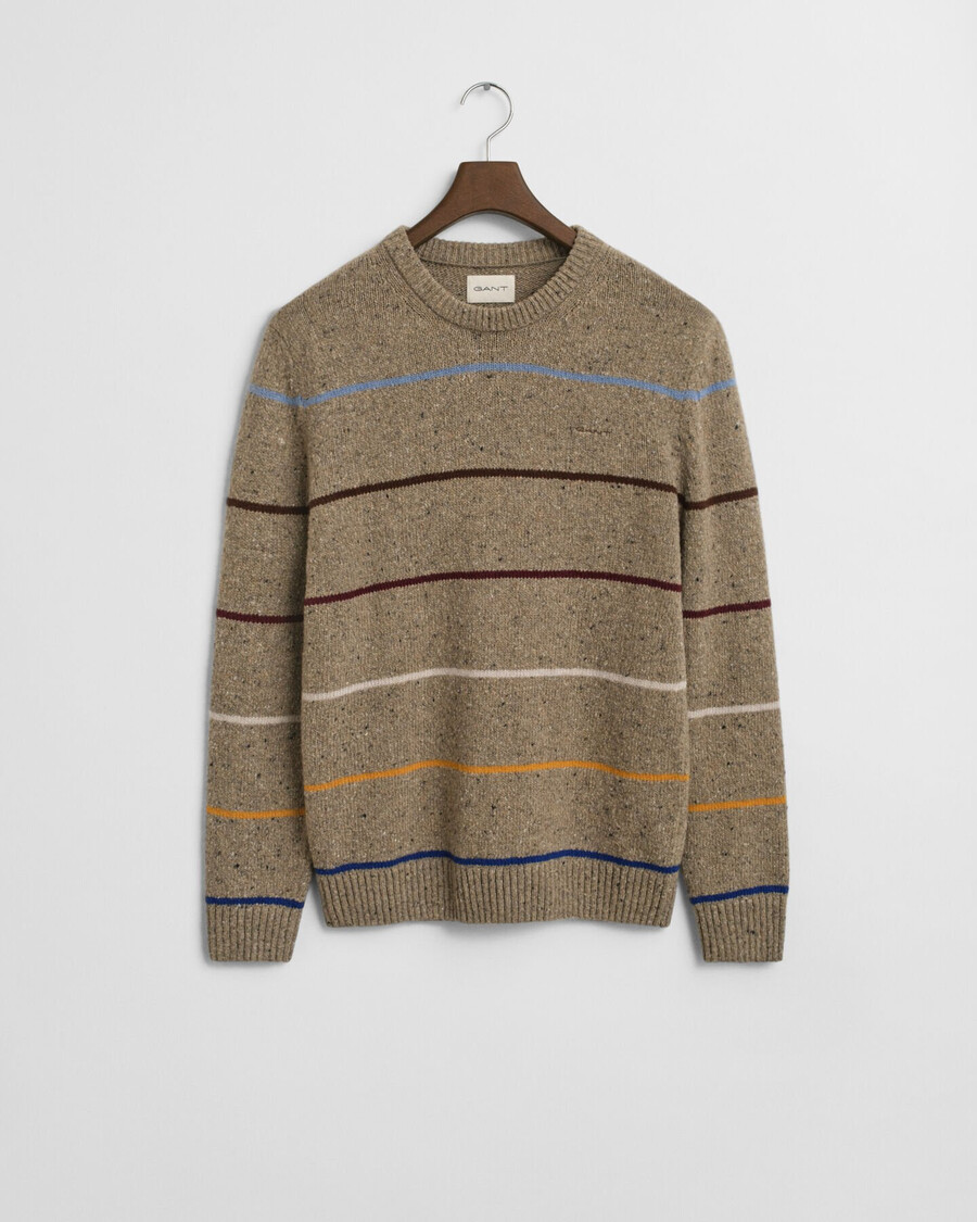 striped wool blend nepps crew neck sweater - dk sand melange