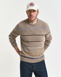 striped wool blend nepps crew neck sweater - dk sand melange