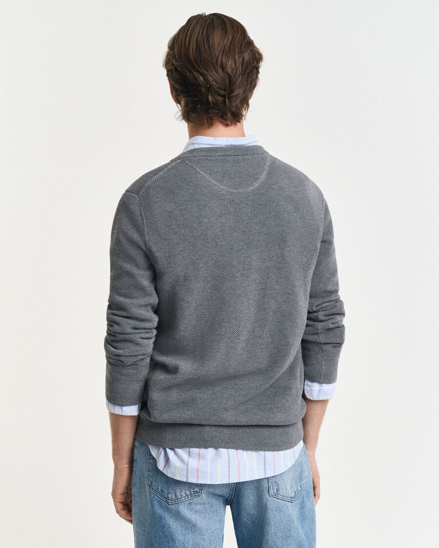 cotton piqué crew neck sweater - dark grey melange