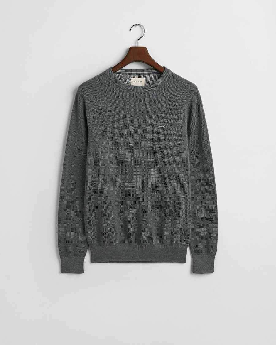 cotton piqué crew neck sweater - dark grey melange