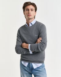 cotton piqué crew neck sweater - dark grey melange