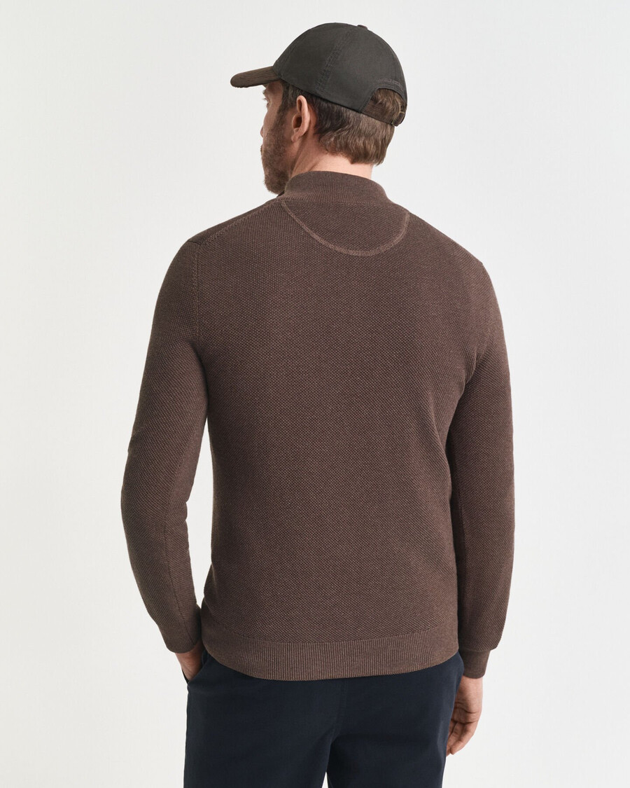 cotton piqué halfzip sweater - brown melange