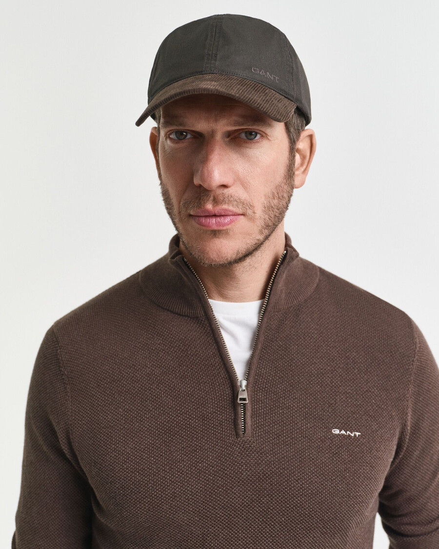 cotton piqué halfzip sweater - brown melange