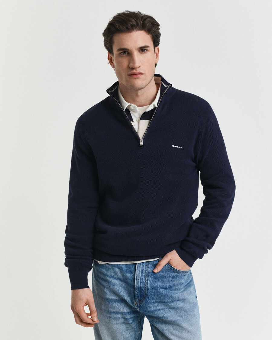cotton piqué halfzip sweater - evening blue
