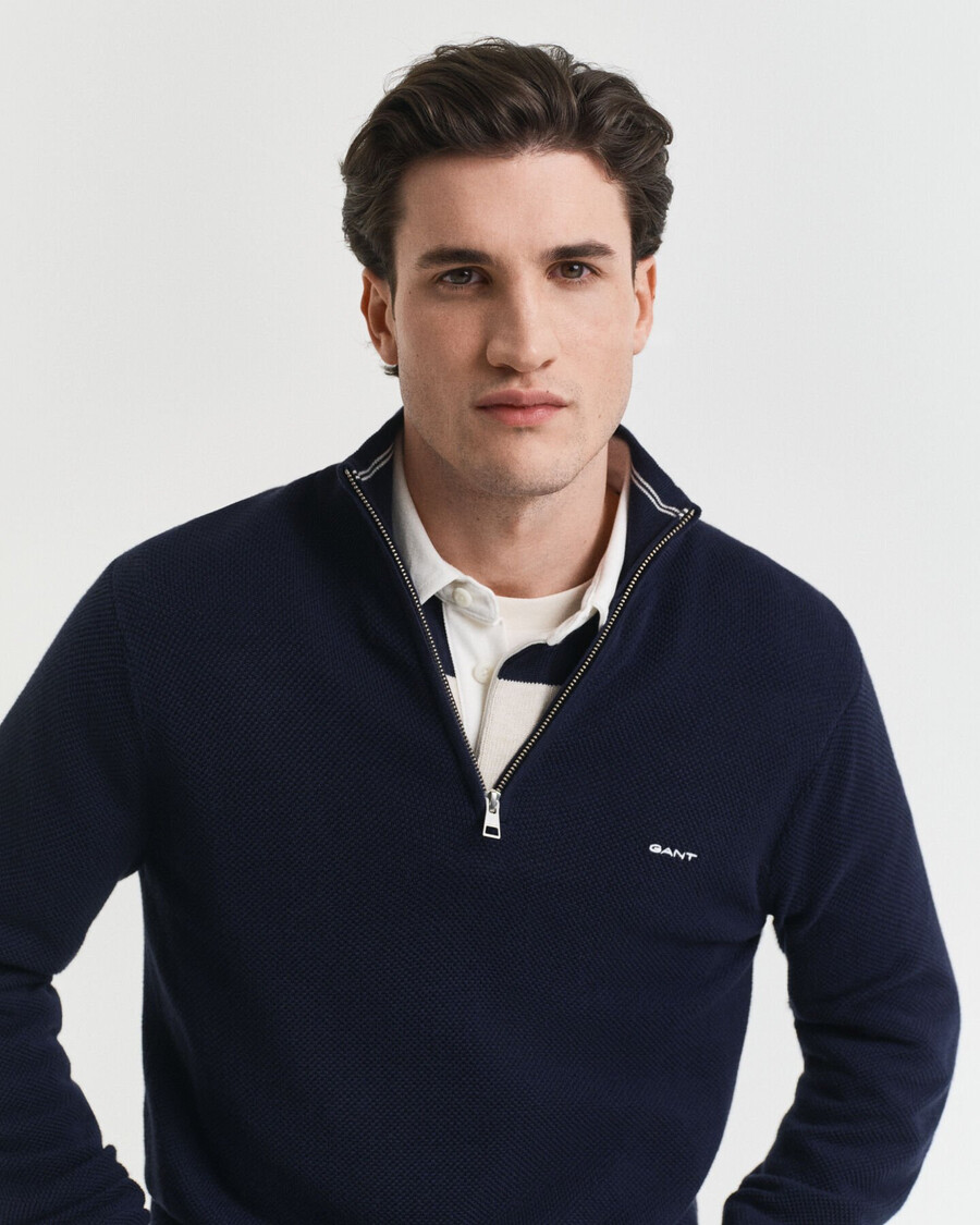 cotton piqué halfzip sweater - evening blue