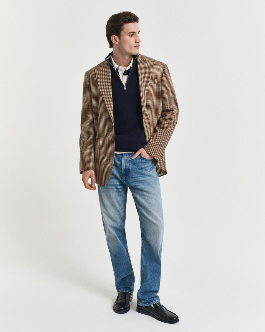 cotton piqué halfzip sweater - evening blue