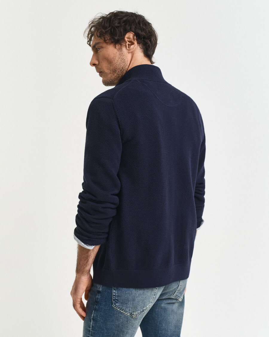 cotton piqué zip cardigan - evening blue