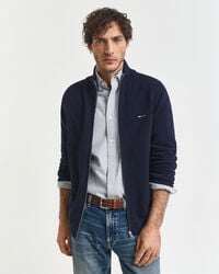 cotton piqué zip cardigan - evening blue