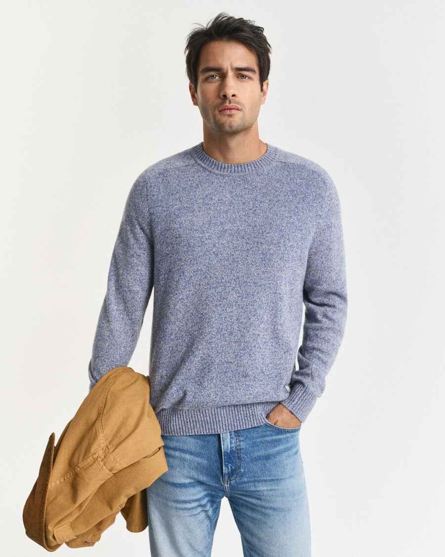 wool blend mouliné crew neck sweater - denim blue melange