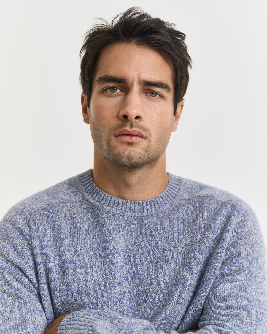 wool blend mouliné crew neck sweater - denim blue melange