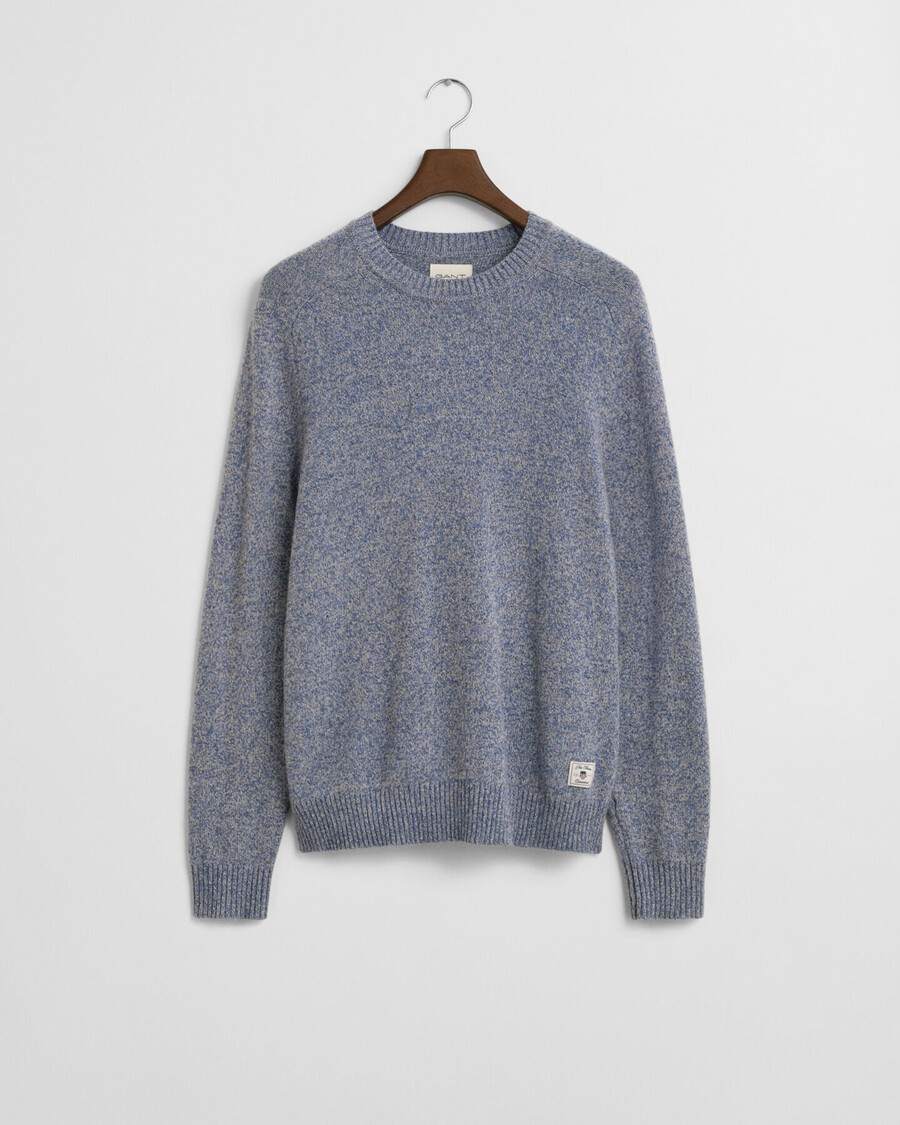 wool blend mouliné crew neck sweater - denim blue melange