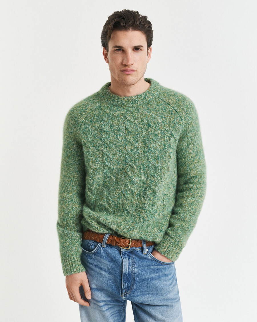 cable knit crew neck sweater - forest green