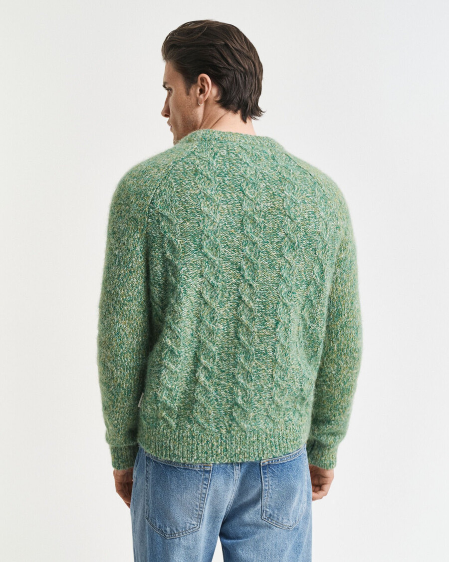 cable knit crew neck sweater - forest green