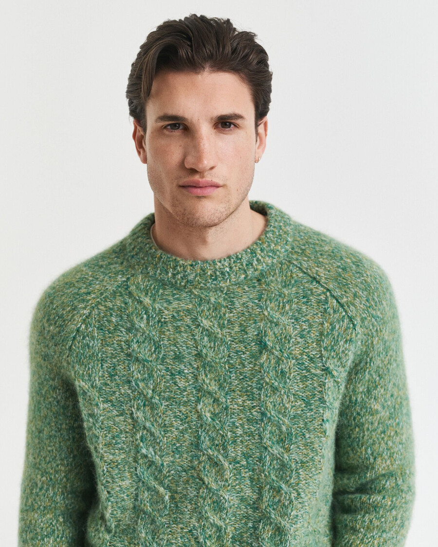 cable knit crew neck sweater - forest green