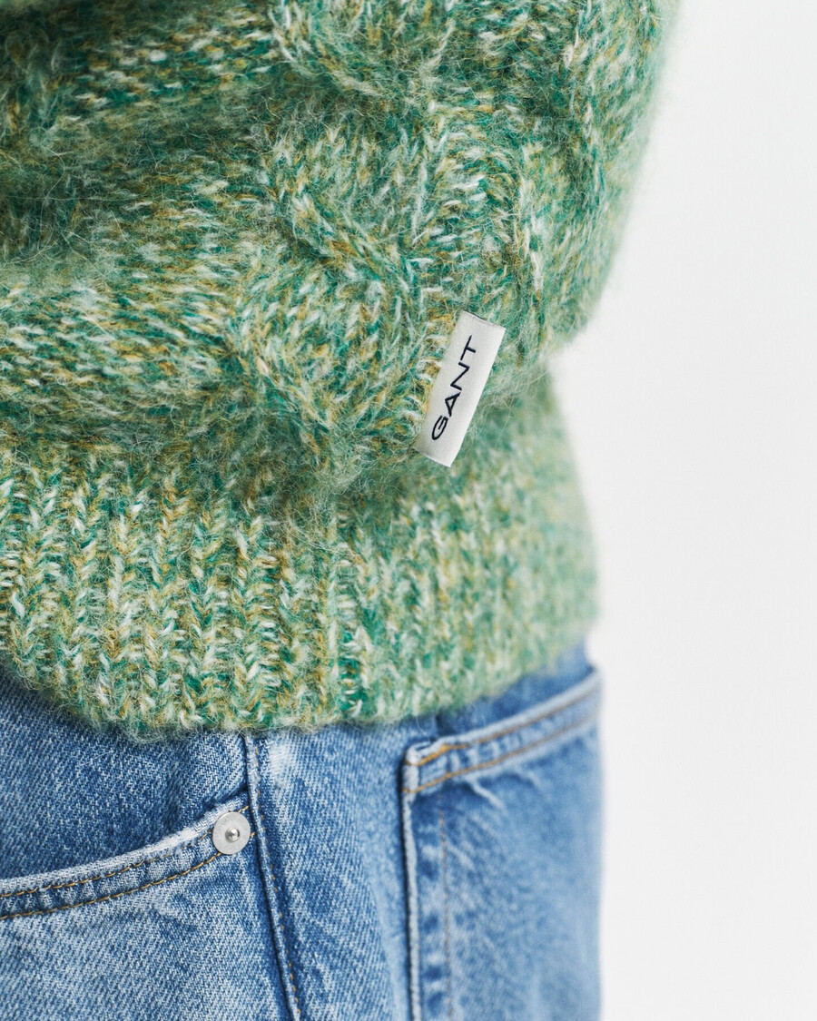 cable knit crew neck sweater - forest green