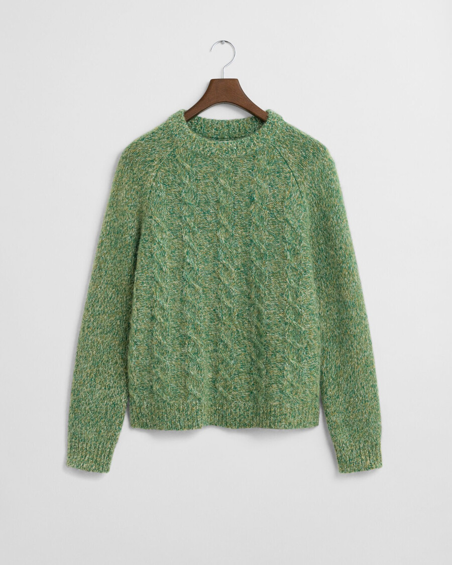 cable knit crew neck sweater - forest green