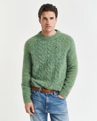 cable knit crew neck sweater - forest green