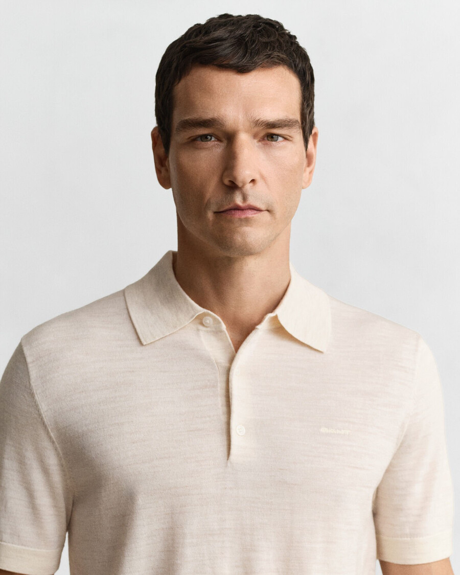 extra fine merino wool short sleeve polo sweater - seed melange