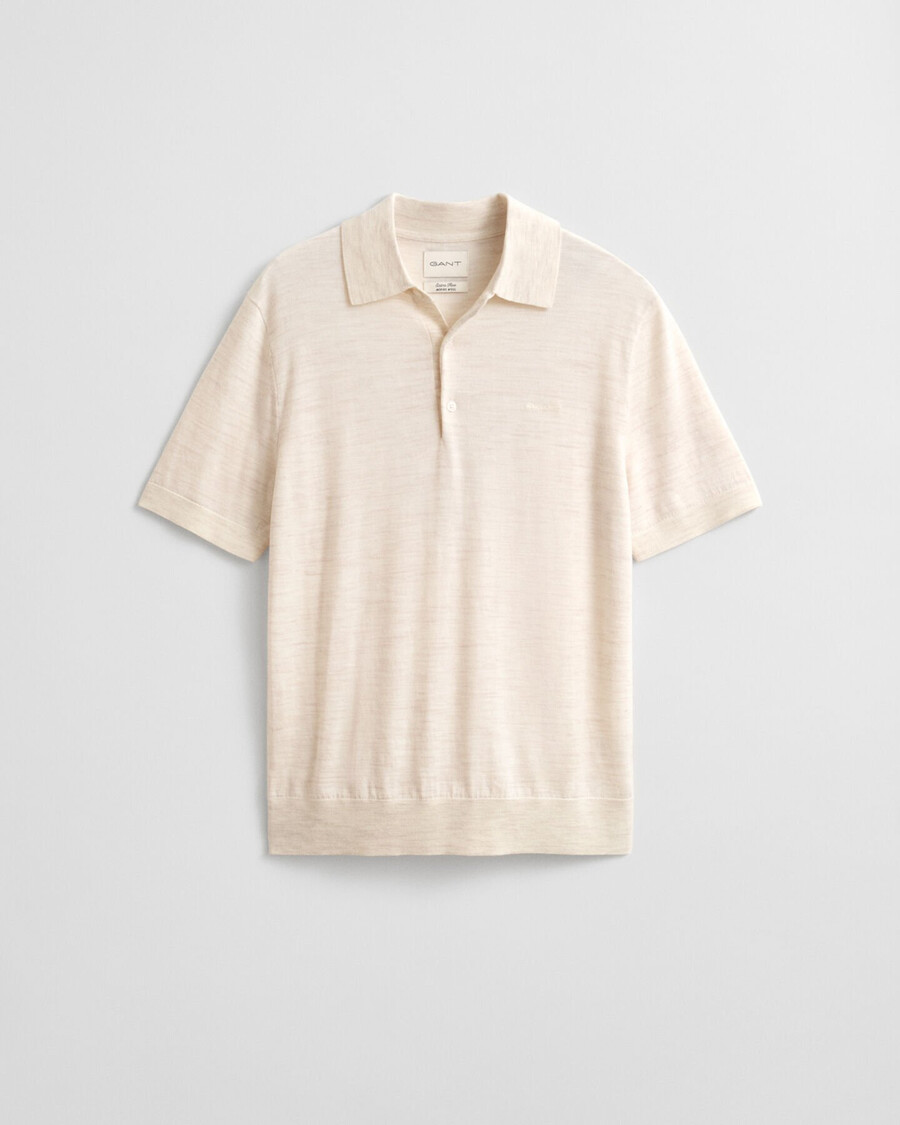 extra fine merino wool short sleeve polo sweater - seed melange