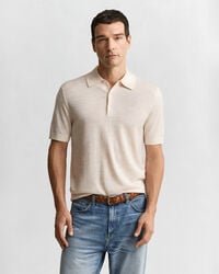 extra fine merino wool short sleeve polo sweater - seed melange