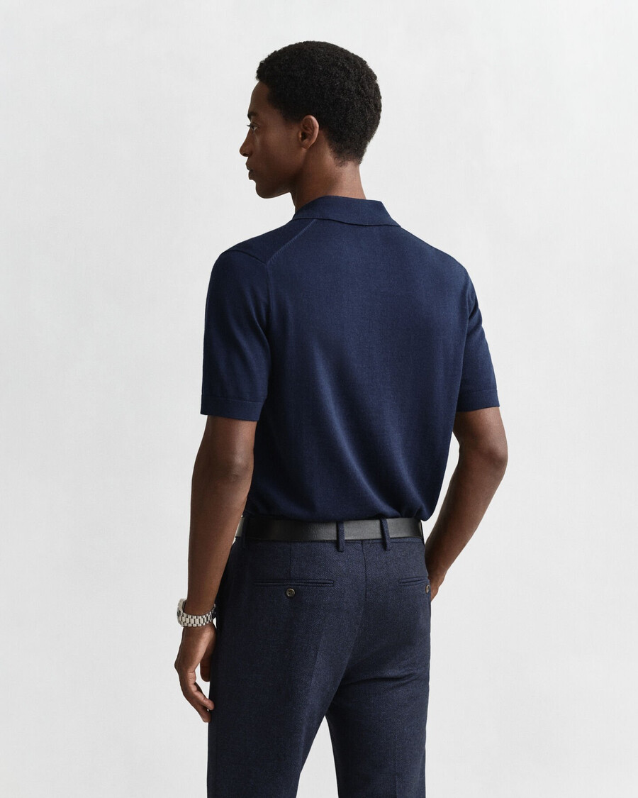 extra fine merino wool short sleeve polo sweater - marine